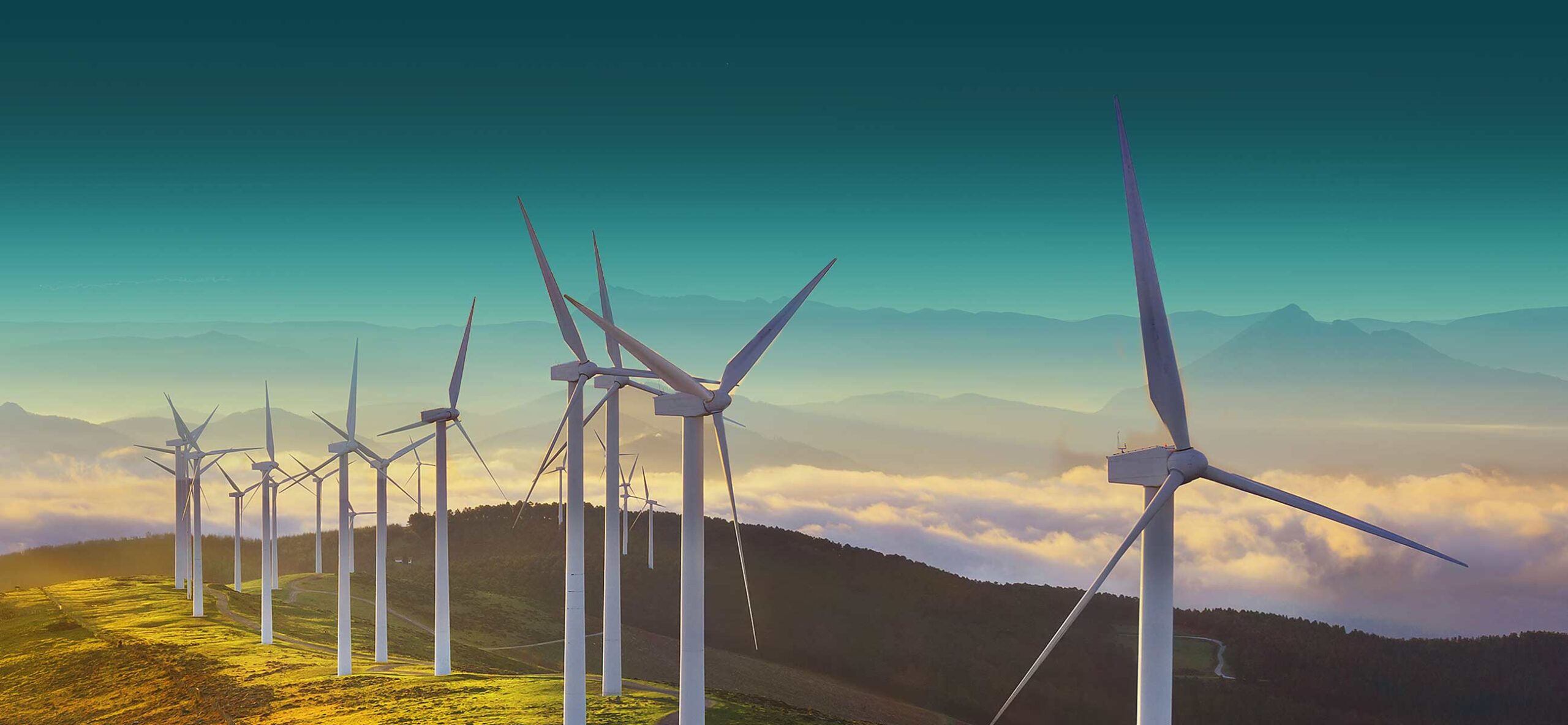 wind power turbines on a high green field